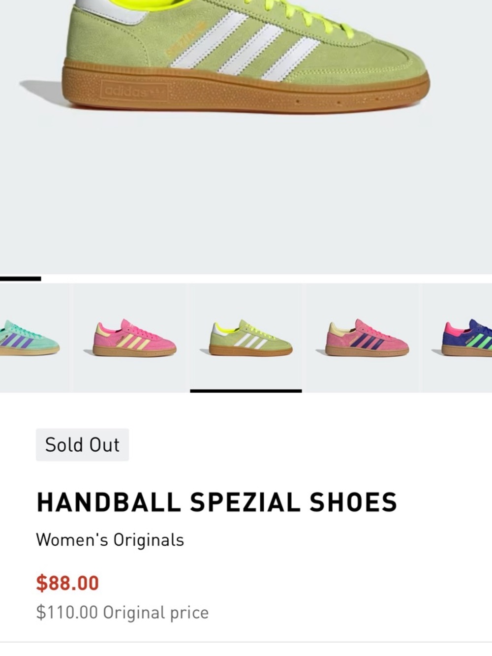 adidas Handball Spezial W Lime Green Suede with Gum Sole - Picture 9 of 9
